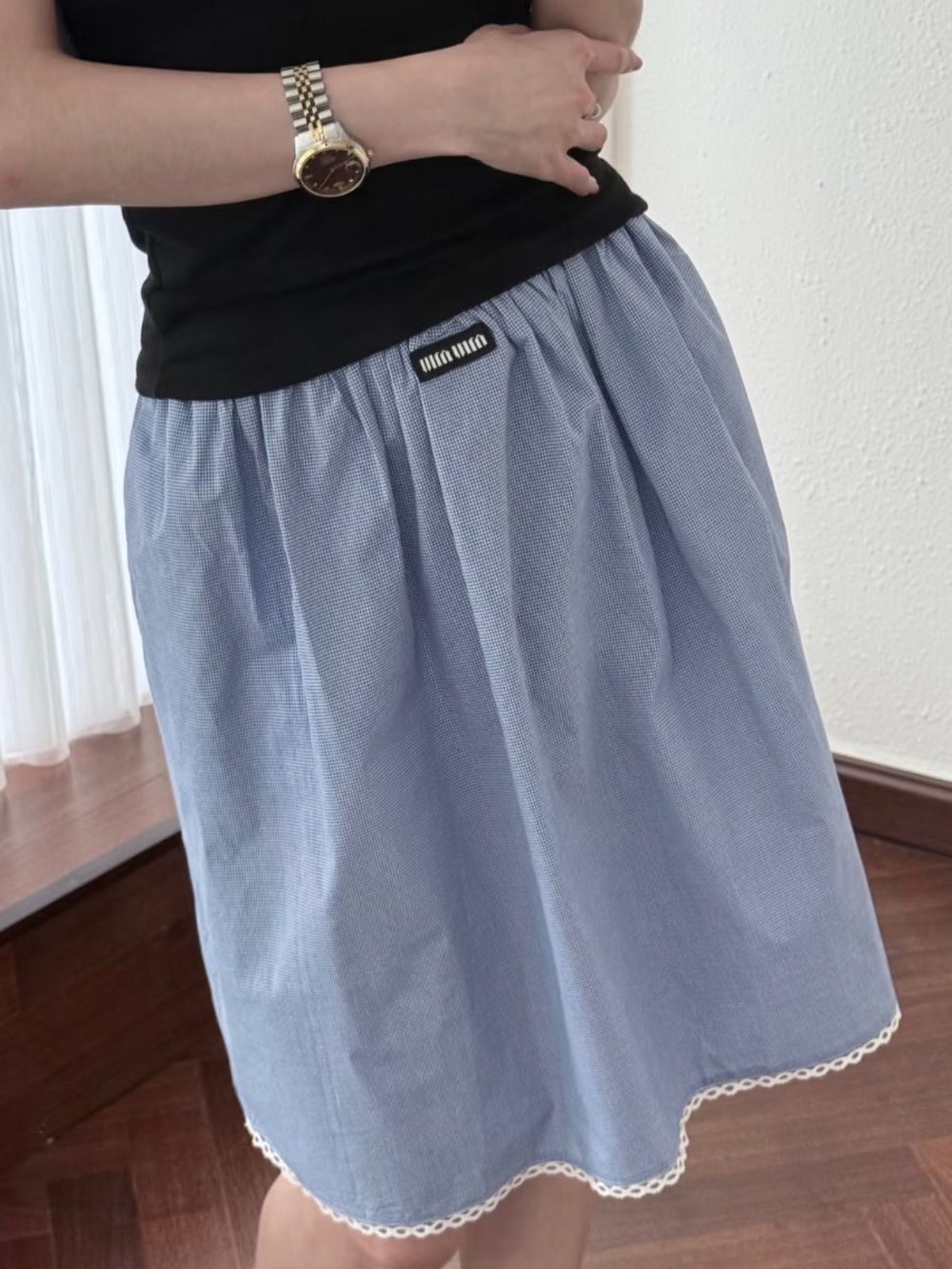 Miu Miu Cotton Gingham Midi Skirt It36 - Picture 5 of 6